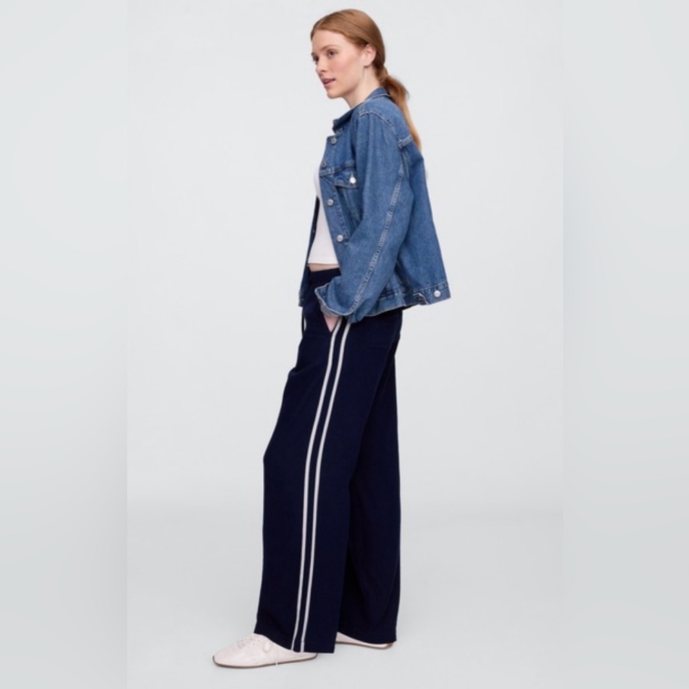 Gap Mid Rise Linen-Blend Wide-Leg Track Pants Pull-On Summer Vacation Cruise NWT